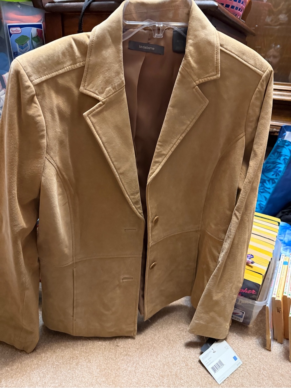 NWT Liz Claiborne vintage, tailored tan suede blazer jacket size 12 petite